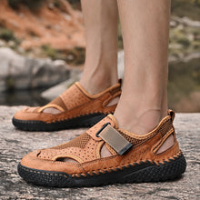 Load image into Gallery viewer, Men's Breathable Leather Mesh Closed-Toe Sandals with Velcro Strap - Genuine Leather &amp; Rubber Sole