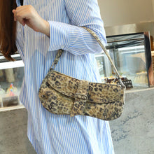 Load image into Gallery viewer, Leopard Print Underarm Bag - Distressed Canvas Shoulder Bag for Women