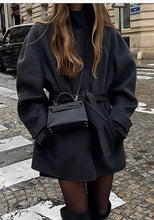 Load image into Gallery viewer, Womens Wool Coat With Belt Mock Neck And Solid Color