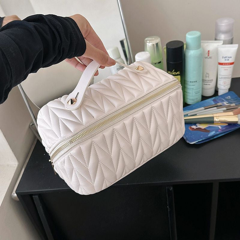 Geometric Print Waterproof Tote Bag - High Capacity PU Leather Storage Bag for Women