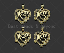 Load image into Gallery viewer, Gold Filled CZ Micro Pave Mom On Heart Shape Pendant, 18K Gold Filled Charm, Mother's Day Gift, Necklace Bracelet Pendant,19x20mm,Sku#LD118