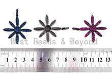 Load image into Gallery viewer, CZ Micro Pave Cobalt/Fuchsia/Green/Black Flower Pendant, CZ Pave Focal Pendant, Gumental plated, 35x37mm sku#F408
