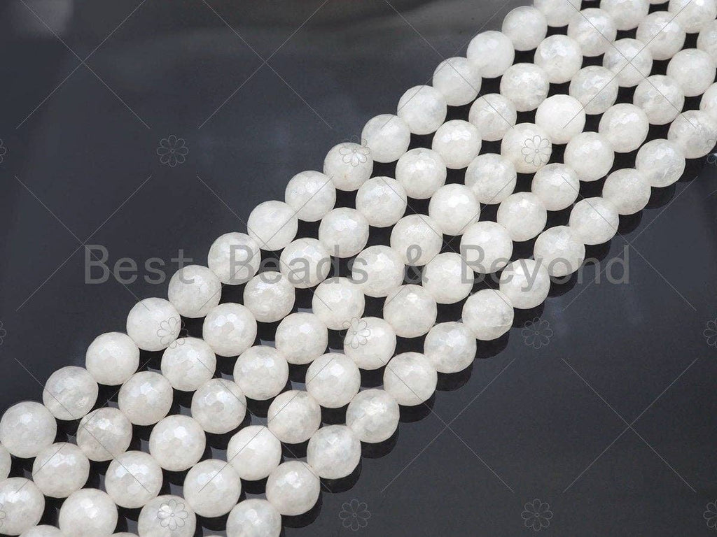 Mystic Coated Natural Faceted White Jade Beads, 6mm/8mm/10mm Natural White Gemstone Beads, Natural Jade Beads, 15.5inch strand, SKU#UA218