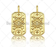 Load image into Gallery viewer, 18K Gold Evil Eye Moon On Rectangle Shape Pendant, Gold Medallion Charm, Necklace Bracelet Charm Pendant,12x26mm,Sku#Z1324