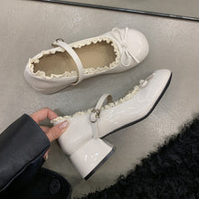 Load image into Gallery viewer, Women's French Lace Bow Mary Jane Shoes | Mid Heel Round Toe PU Leather