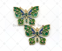 Load image into Gallery viewer, Colorful Enamel Butterfly Shape Pendant,18K Gold Filled Fuchsia CZ Micro Pave Butterfly Charm, Necklace Bracelet Charm Pendant, Sku#LK571