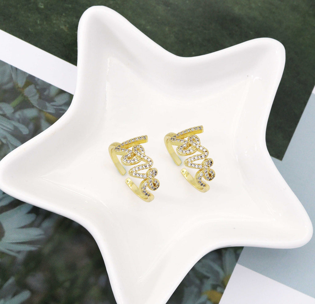 CZ Love Gold Adjustable Ring, Sku#X347