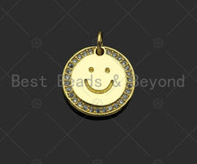 Load image into Gallery viewer, Gold Filled CZ Micro Pave Smiley Face On Round Coin Shape Pendant,18K Gold Filled Smiley Face Charm, Necklace Bracelet Charm,13mm,Sku#LK324