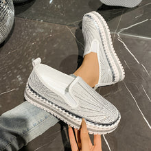 Load image into Gallery viewer, Women's Rhinestone Loafers - Casual Slip-On Dress Shoes with Thick Sole