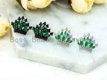 Load image into Gallery viewer, CZ Micro Pave Emerald Silver Crown Ear Studs, Crown Earrings, Bridesmaid Earrings, Wedding Earring, 20x21mm,1pair, sku#O52