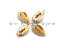 Load image into Gallery viewer, Gold Plated Cowrie Shell Connector, Double Bails Cowrie, Cowrie Charms, Gold Cowrie, Cowrie Necklace, Boho Charm, 12x24mm, Sku#V38