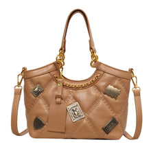 Load image into Gallery viewer, Diamond-Pattern Badge Shoulder Crossbody Bag for Women - PU Leather Bucket Bag with Chain Strap