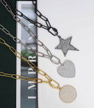 Load image into Gallery viewer, Paperclip chain necklace with star, heart, round disc pendant, sku#CL13