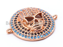 Load image into Gallery viewer, CZ Micro Pave Skull on Round Disc Gold/Silver/Black/ Rose Gold Connector, 20x25x6mm,sku#M40