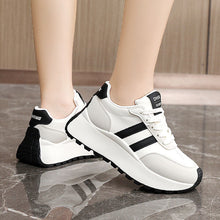 Load image into Gallery viewer, Women's Thick Soled PU Leather Color-Block Height Increasing Lace-Up Sneakers