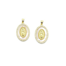 Load image into Gallery viewer, Clear CZ Gold Oval Pearl Virgin Mary Shape Charm, Sku#LX241