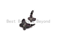 Load image into Gallery viewer, Fuchsia CZ Micro Pave Butterfly Pendant/Charm,Cubic Zirconia Paved Charm, Necklace Bracelet Charm Pendant,7x9/10x13mm,sku#X139