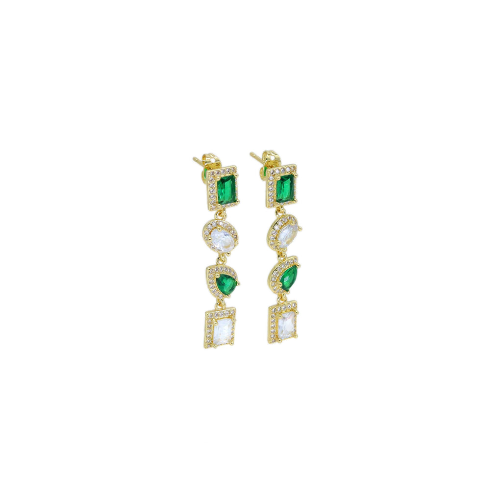 Green Clear CZ rectangle Oval Teardrop Pendant Earrings, Sku