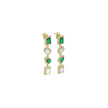 Load image into Gallery viewer, Green Clear CZ rectangle Oval Teardrop Pendant Earrings, Sku