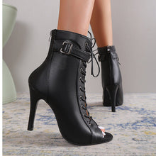 Load image into Gallery viewer, Women's Peep Toe High Heel Sandals - Lace-Up Buckle &amp; Back Zipper Party Pumps