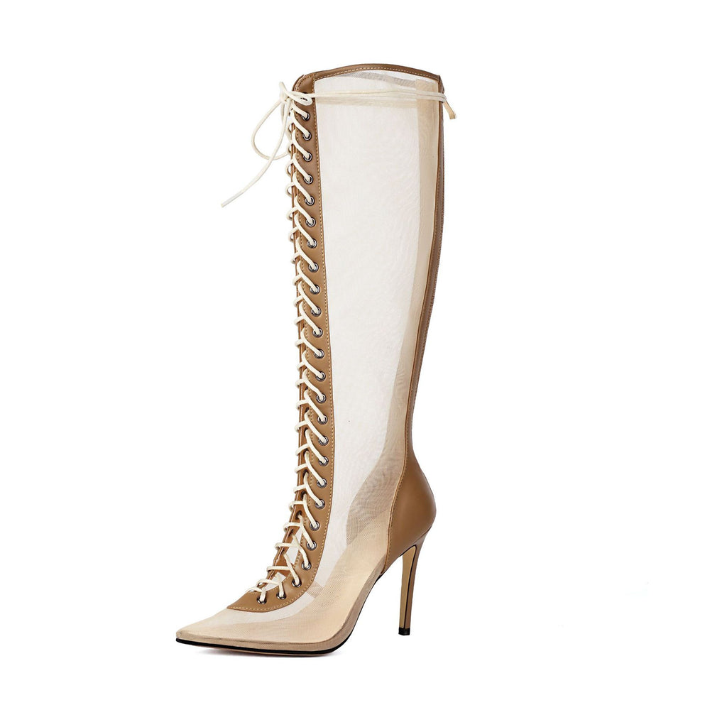 Women's Over-the-Knee Stiletto Sandals | Lace-Up High Heel Boots | Leopard Print & Solid Colors