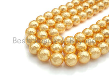 Load image into Gallery viewer, Quality Gold Mother of Pearl beads, 8mm/10mm/12mm Pearl Faceted Round beads, Golden Loose Faceted Pearl Shell Beads, 15.5inch strand, T153