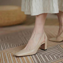 Load image into Gallery viewer, Women's Chunky Heel Square Toe Pumps - Professional Commuter Dress Shoes