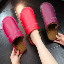 Load image into Gallery viewer, Women's Men's Winter Indoor Leather Slippers | Non-Slip Closed-Toe House Shoes | Cowhide Upper | Couples Slippers