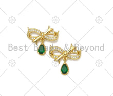 Load image into Gallery viewer, Emerald Green Teardrop CZ Micro Pave Bowknot Shape Pendant/Charm,18K Gold Filled Charm, Necklace Bracelet Charm Pendant,20x19mm,Sku#LK401