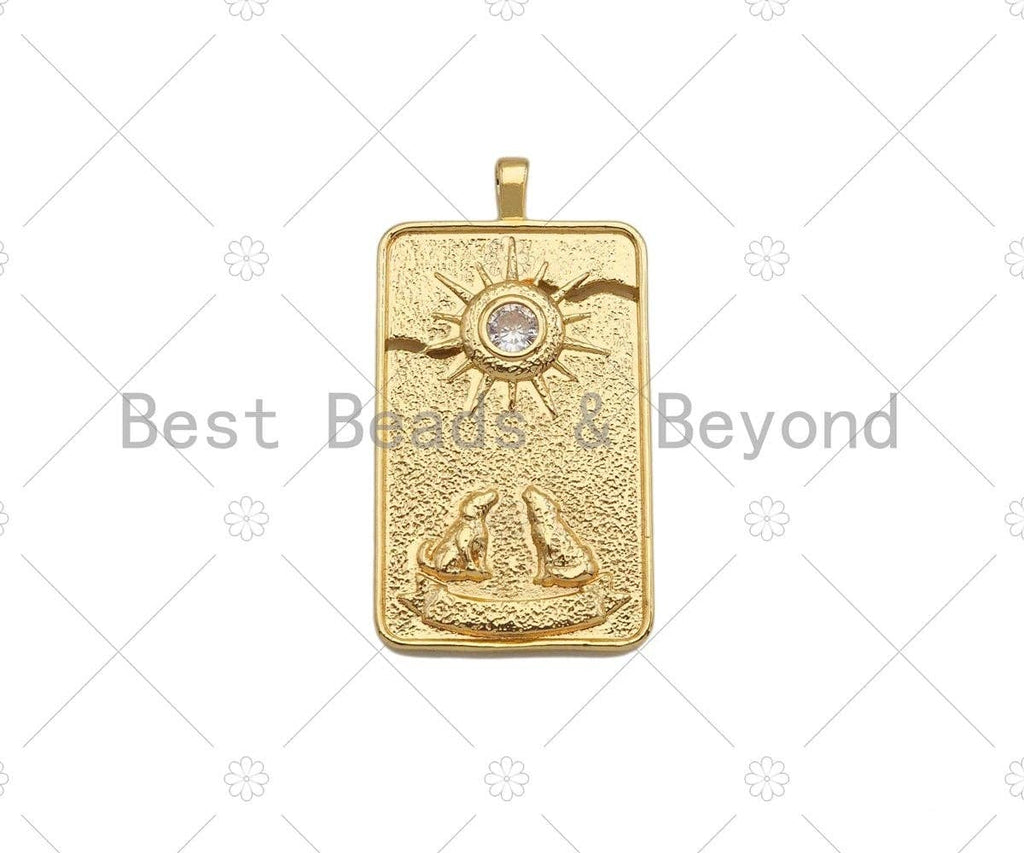 14K Gold Filled Tarot Card Charm, Sun Star Moon Rectangle Shape Pendant,Gold Medallion Charm, Tarot Card Necklace  Pendant,18x34mm, Sku#CP16