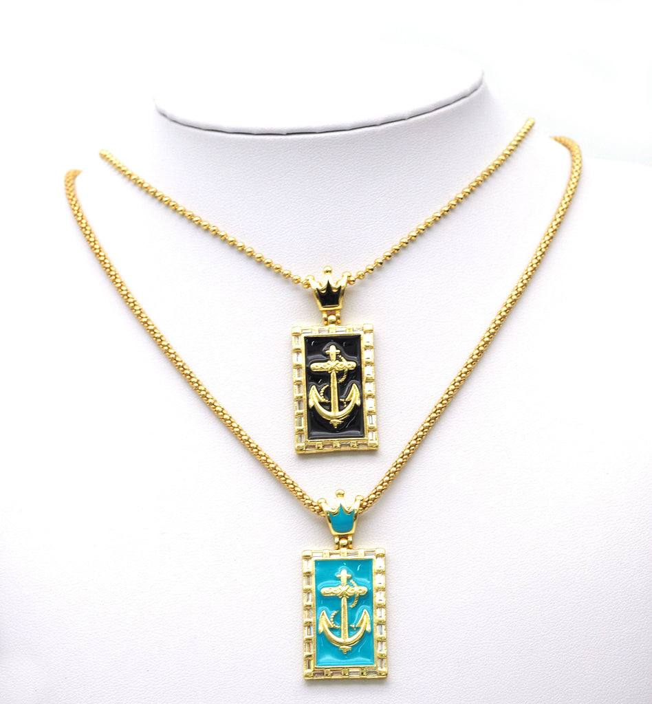CZ Enamel Anchor Pendant, Sku#JL76