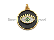Load image into Gallery viewer, Enamel Round with Evil eye charm, Black White Enamel Pendant, Enamel eye charm, protection eye jewelery, 18x21mm,skuZ406