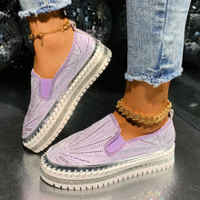 Load image into Gallery viewer, Women's Rhinestone Loafers - Casual Slip-On Dress Shoes with Thick Sole