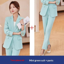Load image into Gallery viewer, Lapel Button-Down Blazer &amp; Straight-Leg Trousers Suit
