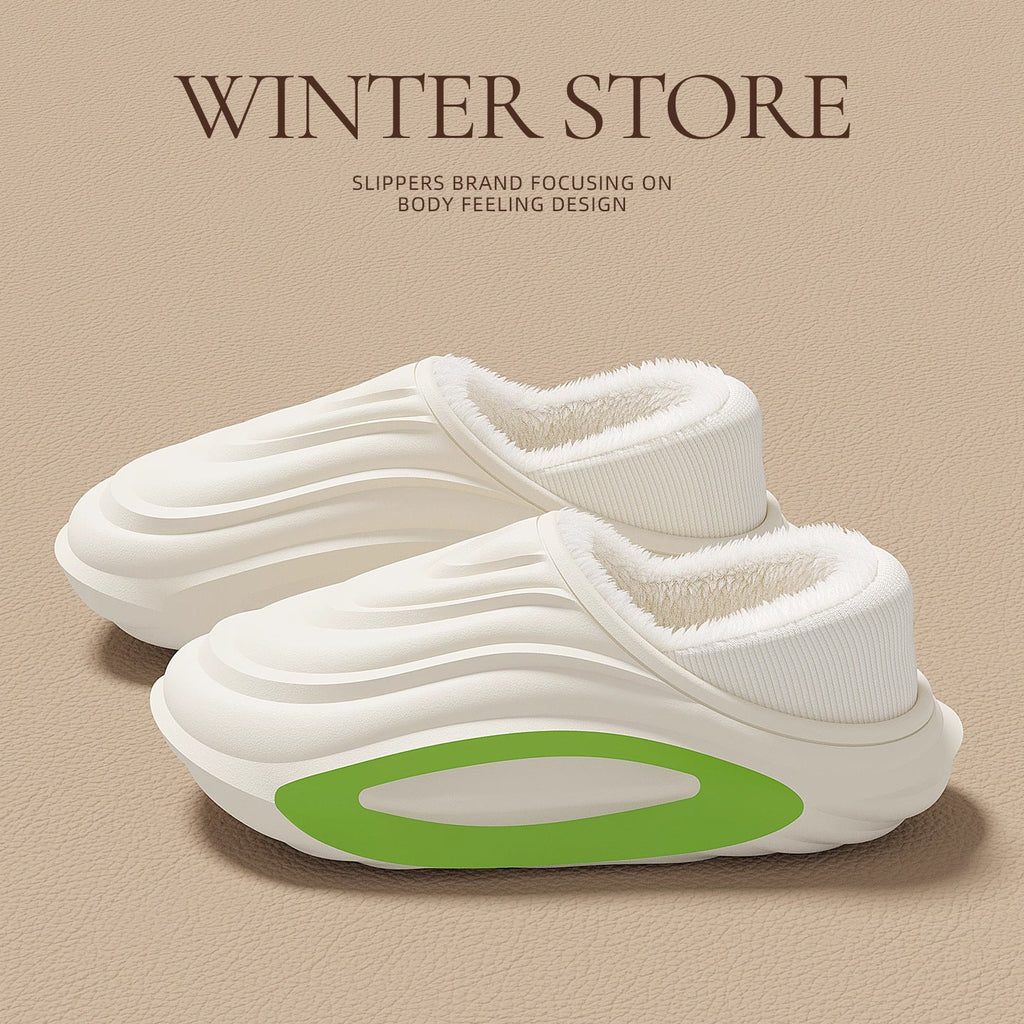 Women's Thick-Sole Waterproof Non-Slip Fleece-Lined Insulated Slip-On Shoes | Warm Winter Cotton Slippers
