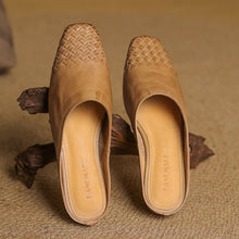 Load image into Gallery viewer, Women's Handmade Vintage Flat Leather Sandals | Cowhide Slip-On | Brown, Khaki &amp; Black