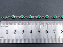 Load image into Gallery viewer, 1 Foot/Yard-Green Beaded Chain-4mm/6mm/8mm Jade Gemstone Beads Chain-Gold Silver Gunmetal Plated Bezel Rosary Chain, Bezel Connector, sku#A1