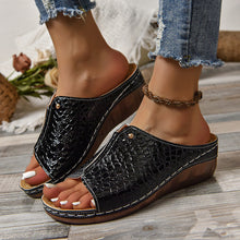 Load image into Gallery viewer, Women's Crocodile Pattern Wedge Sandals | Fish Mouth Open Toe Platform Slippers