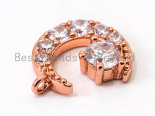 Load image into Gallery viewer, CZ Micro Pave Half Moon charm, Crescent Moon Clear Cubic Zirconia Pave Charm in Gold Rose Gold Silver Black color, 13mm, sku# Y25