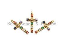 Load image into Gallery viewer, Colorful CZ Micro Pave Cross Pendant, Cz Pave Bracelet Necklace Pendant in Gold Finish,27x15mm, sku#F906
