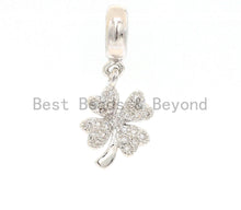 Load image into Gallery viewer, Gold/Silver CZ Micro Pave Lucky Clover Pendant, Big hole Eur