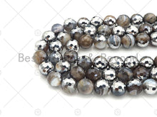 Load image into Gallery viewer, Natural Half Silver Gray Agate Beads, 8mm/10mm/12mm Round Faceted Gray Agate Beads, 15.5 Full Strand, sku# UA122