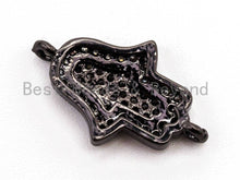 Load image into Gallery viewer, CZ Clear Micro Pave Hamsa Hand Connector, CZ Pave Jewelry Charm Findings, Bracelet Charm link findings, Gold/Rose gold 11x18mm,sku#A55