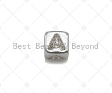 Load image into Gallery viewer, 6mm Silver Alphabet CZ Micro Pave Large Hole Spacer Beads, Cubic Zirconia Cube Letter Beads, Initial Letter Beads, sku#JL42