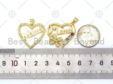 Load image into Gallery viewer, CZ Micro Pave MAMA On Heart Shape Pendant,18K Gold Filled Mama Charm,Mother's Day Necklace Bracelet Charm Pendant,27x25mm,Sku#LK388