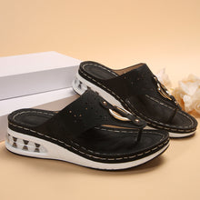 Load image into Gallery viewer, Women's Air Cushion Wedge Thong Sandals | Metal Buckle Flip Flops | Thick Sole Beach Shoes