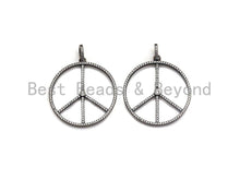 Load image into Gallery viewer, CZ Micro Pave Peace Sign Shape Pendant, Antique Silver Tone, Cubic Zirconia Pave Pendant, 36x39mm,sku#X130