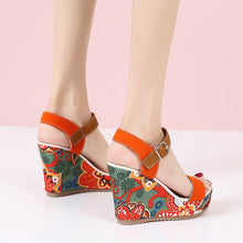 Load image into Gallery viewer, Women's Floral Embroidered Wedge Sandals | Buckle Platform Open-Toe Summer Heels