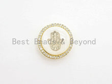Load image into Gallery viewer, CZ Micro Pave Gilding Hamsa Hand on Mother of Pearl Disc Bea