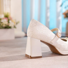 Load image into Gallery viewer, Women's Lace Mary Jane Platform Heels | Pearl Buckle Bridal Shoes